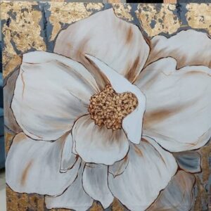 White Bloom with Gold Leaf