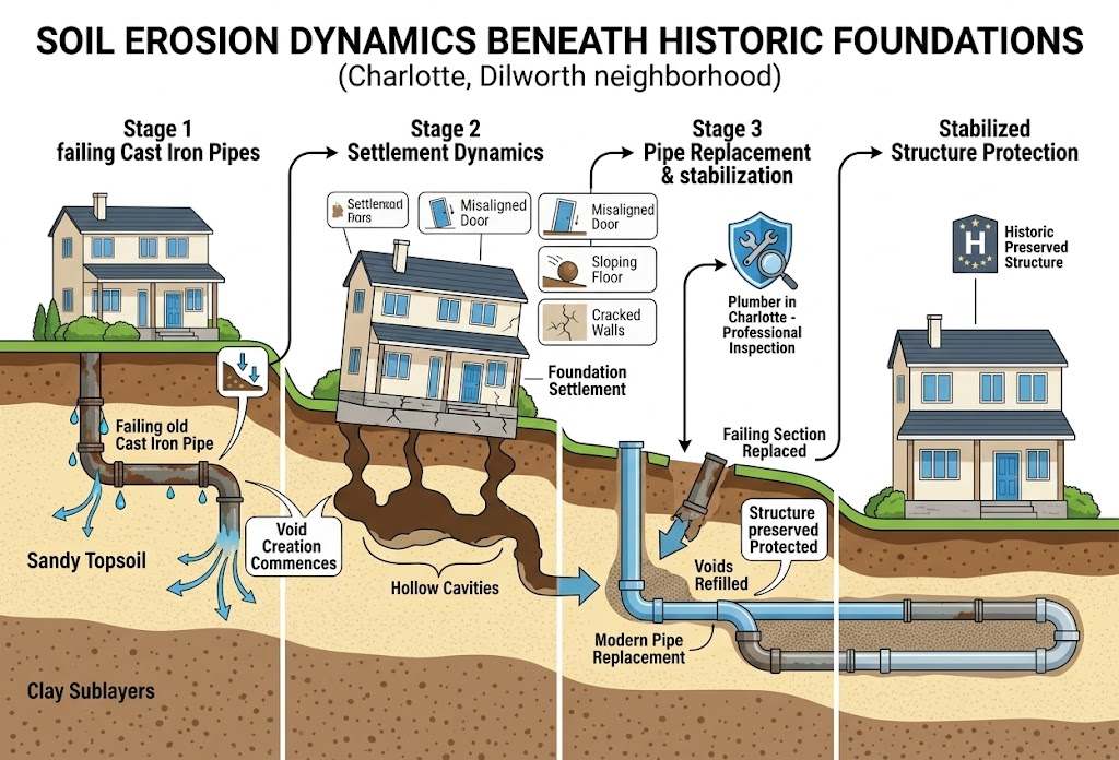 Soil Erosion Dynamics Beneath Historic Charlotte Foundations